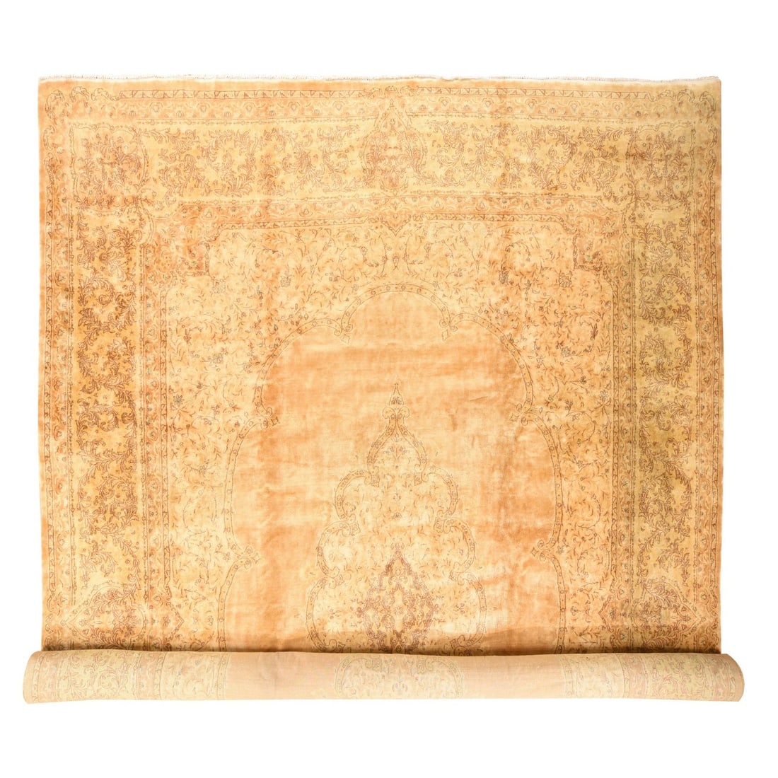 12'5"x20' Brown Vintage Zoroastrian Neo Classic Design Wool Hand Knotted XL: 12'5"x20' Brown Vintage Zoroastrian Neo Classic Design Wool Hand Knotted XL 12'5"x20' Brown Vintage Zoroastrian Neo Classic Design Wool Hand Knotted XL - A stunning piece of vintage craftsmanship,