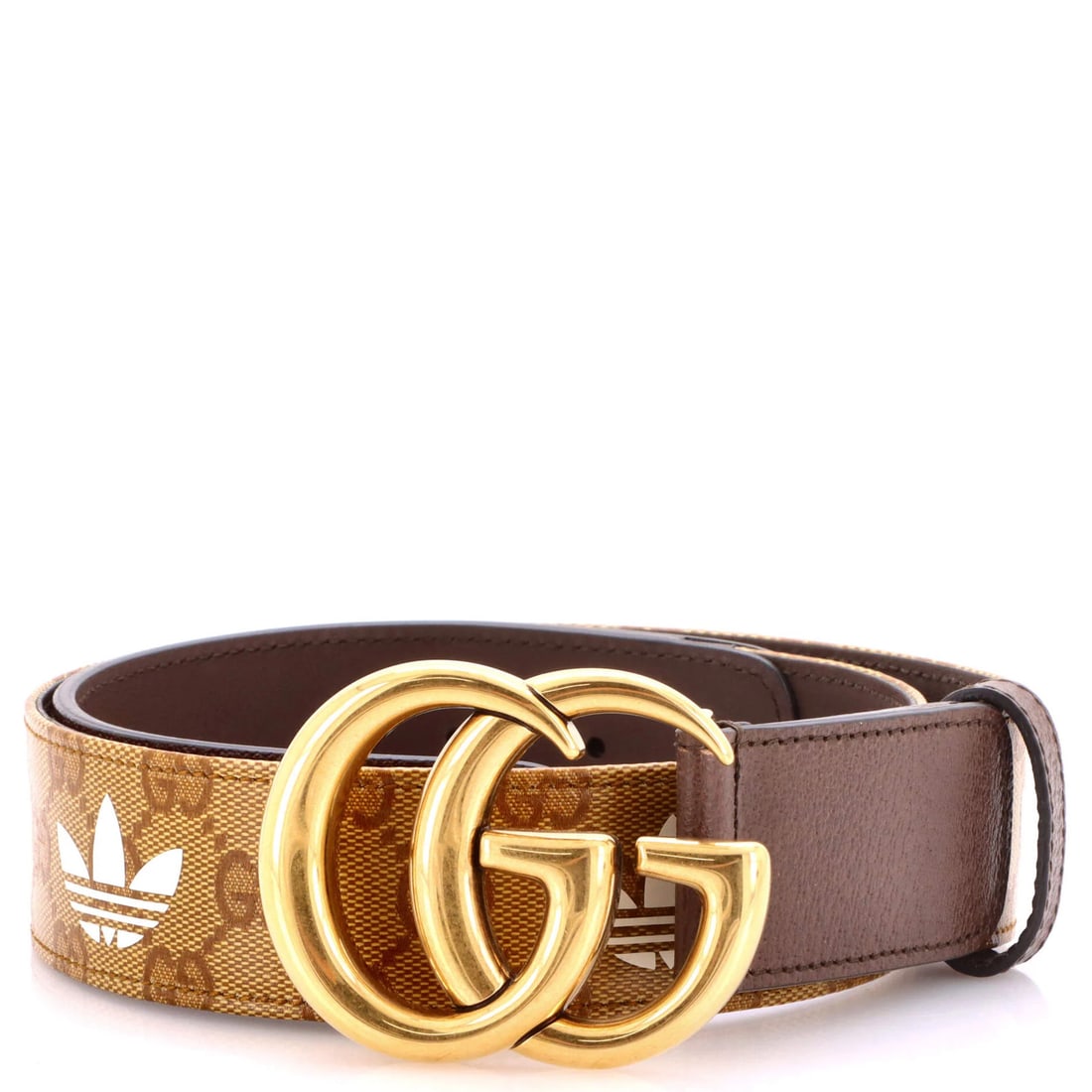 Gucci x adidas GG Marmont Belt GG Coated Canvas and Leather: Gucci x adidas GG Marmont Belt GG Coated Canvas and Leather The Gucci x adidas GG Marmont Belt boasts a unique combination of canvas coated leather and gold hardware, presented in a rich brown color.