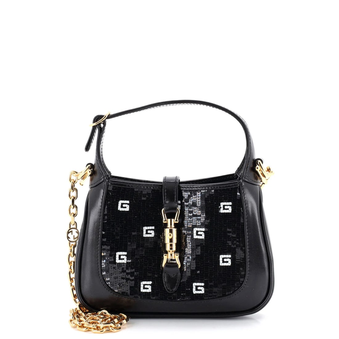 Satin Leather Hobo Chain Embellished Gucci 1961 Mini: Satin Leather Hobo Chain Embellished Gucci 1961 Mini Satin Leather Hobo Chain Embellished Gucci Jackie 1961 Mini - A miniature version of the iconic cross body bag, featuring a sleek satin leather