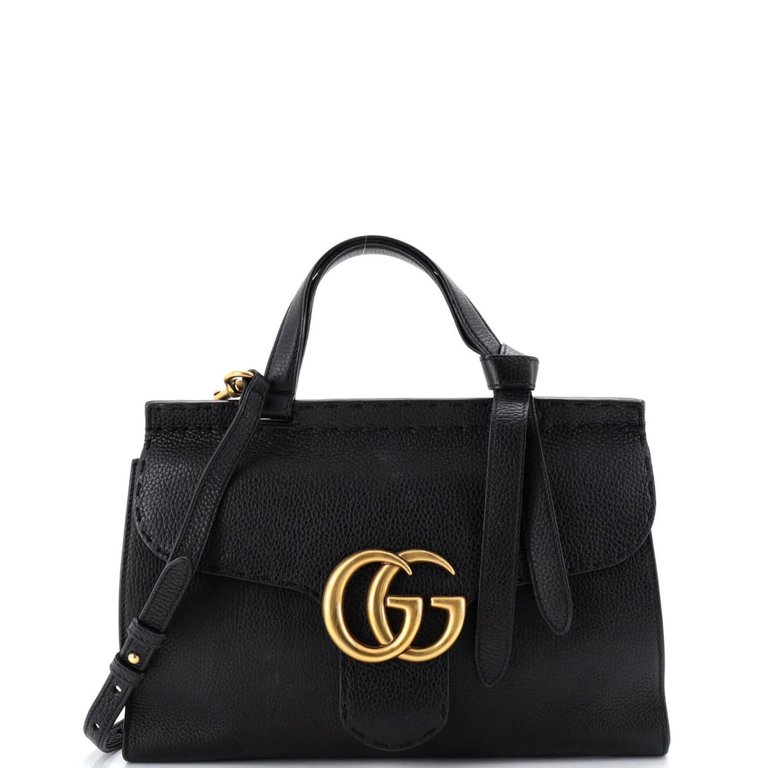 Marmont leather top bag small handle Gucci GG: Marmont leather top bag small handle Gucci GG Small Marmont Leather Top Handle Bag in Black from Gucci's GG Collection, featuring a classic design with a 3.5" drop handle and 17-19" adjustable strap,