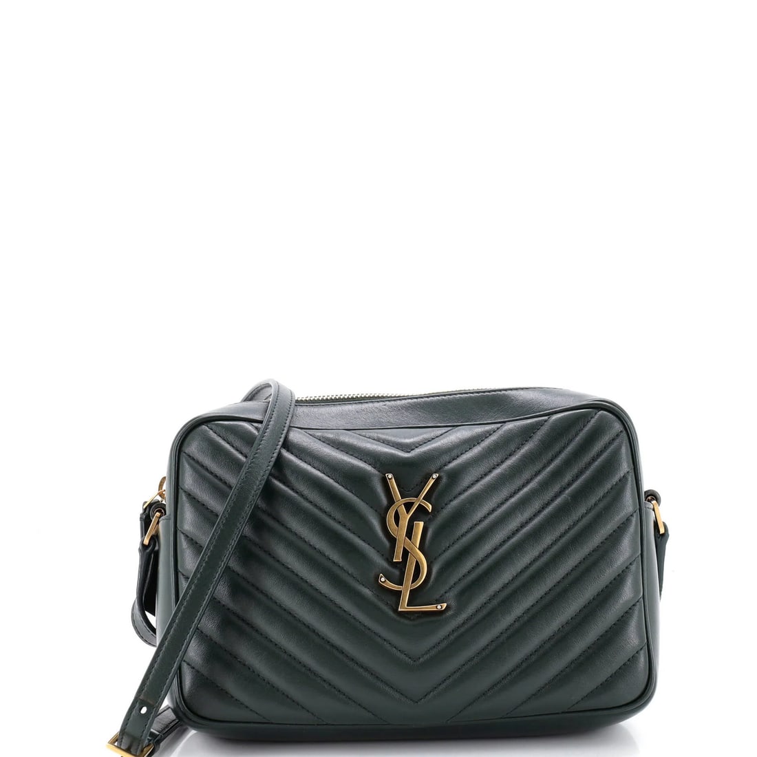 Saint Laurent Lou Camera Small Matelasse Leather Bag Chevron: Saint Laurent Lou Camera Small Matelasse Leather Bag Chevron The Saint Laurent Lou Camera Small Matelasse Leather Bag Chevron boasts a striking green exterior with intricate chevron patterns, adding