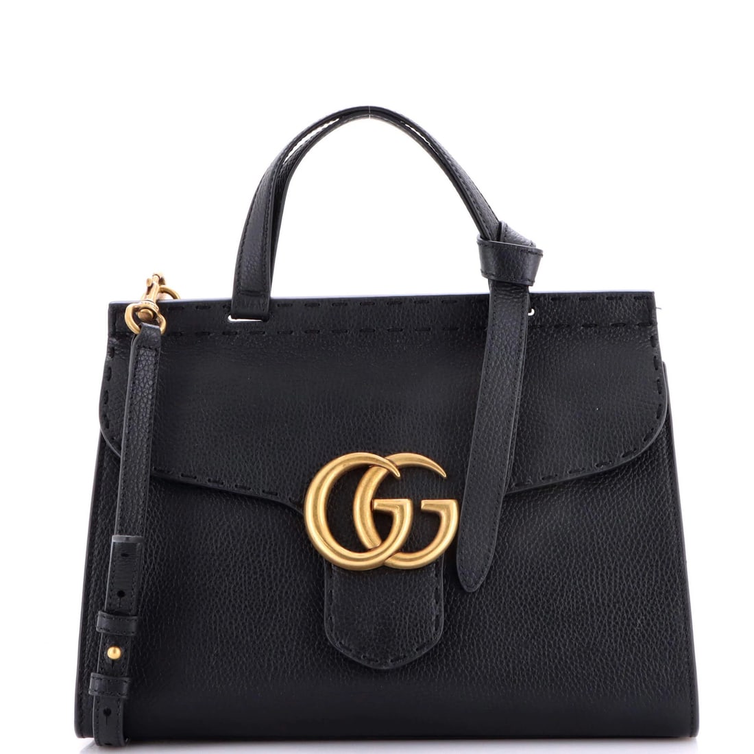 Marmont leather top bag small handle Gucci GG: Marmont leather top bag small handle Gucci GG Small Marmont Leather Top Handle Bag in Black from Gucci's GG Collection, featuring a classic design with a 3.5" drop handle and 17-19" adjustable strap,