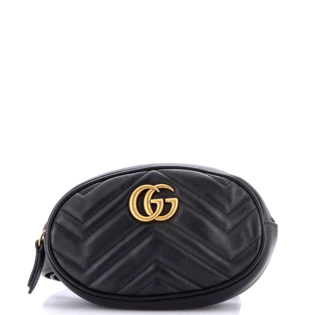 Matelasse leather belt bag Gucci GG Marmont: Matelasse leather belt bag Gucci GG Marmont Black Matelasse Leather GG Marmont Belt Bag with Gold Hardware. This Gucci belt bag features heavy edge wear, scuffs, and minor creases on its exterior, whi