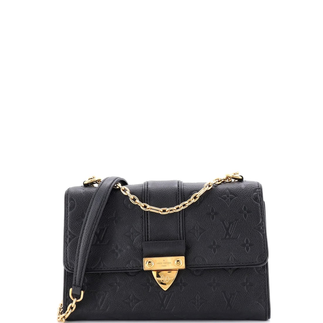 Louis Vuitton Saint Sulpice Handbag Monogram Empreinte Leather PM: Louis Vuitton Saint Sulpice Handbag Monogram Empreinte Leather PM The Louis Vuitton Saint Sulpice Handbag Monogram Empreinte Leather PM boasts sleek, black exterior with the iconic monogram pattern. M