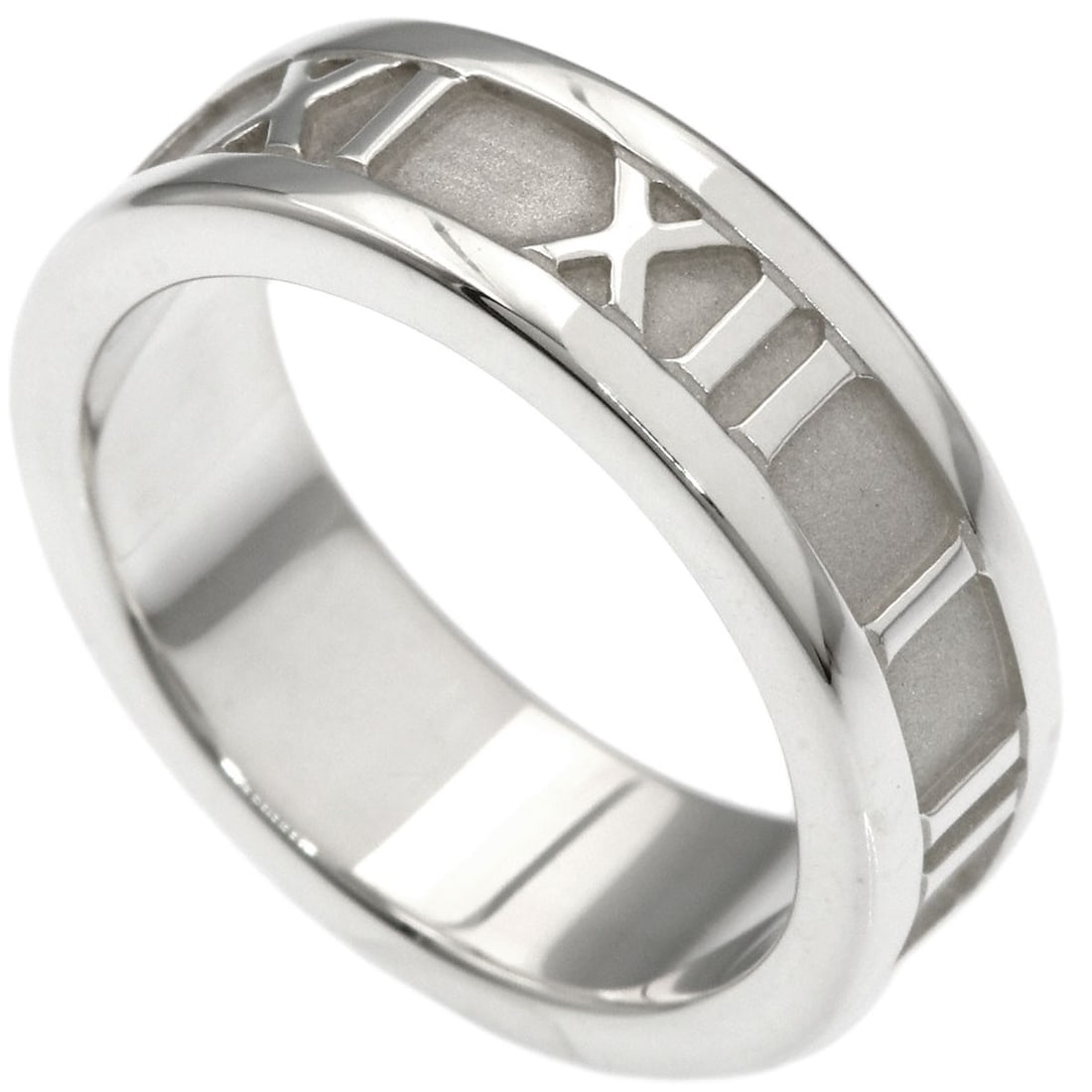 Tiffany & Co Atlas Silver Ring: Tiffany & Co Atlas Silver Ring The Tiffany & Co Atlas Silver Ring boasts a sleek, silver design with no main stone. Its classic style and simple elegance make it a timeless addition to any jewelry col