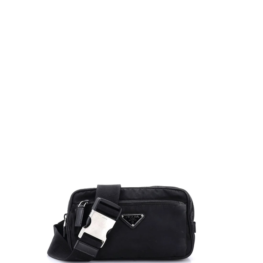 Tessuto Small Zip Waist Bag Prada: Tessuto Small Zip Waist Bag Prada Small, versatile Prada Tessuto Small Zip Waist Bag with a sleek black nylon exterior and matching interior. The bag boasts a classic design with a functional zip clos