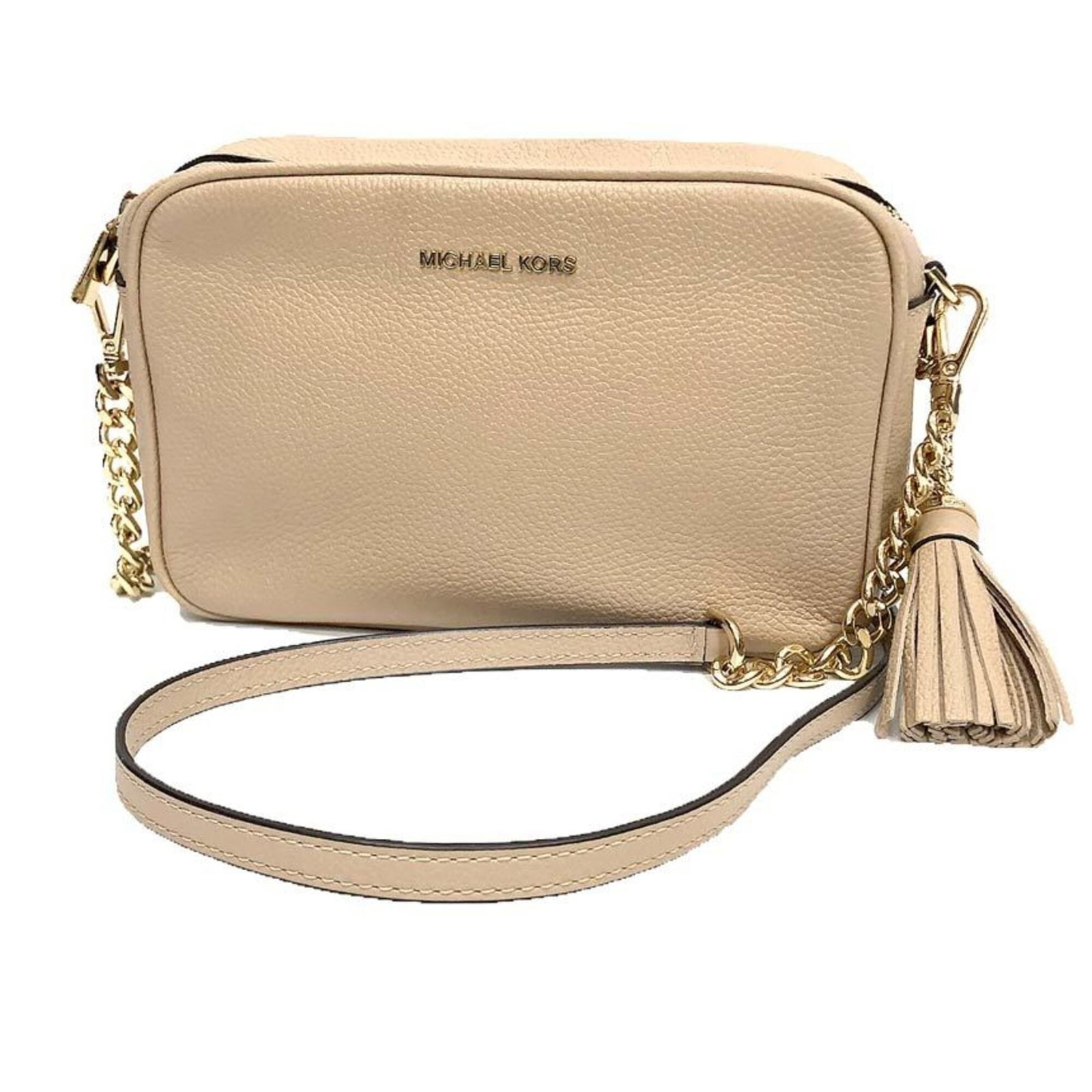 Kors Michael Pochette Shoulder Bag Leather: Kors Michael Pochette Shoulder Bag Leather Leather exterior, beige color. Measures 14cm x 21cm x 6cm / 5.51'' x 8.26'' x 2.36''. Pochette shoulder bag style. Item Specifics: Brand: Michael Kors MPN: