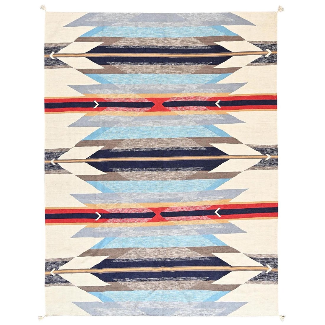 9'5"x11'7" Light Blue Southwest Geometric Design Flat Weave Hand Woven Wool: 9'5"x11'7" Light Blue Southwest Geometric Design Flat Weave Hand Woven Wool 9'5"x11'7" Light Blue Southwest Geometric Design Flat Weave Hand Woven Wool rug boasts a stunning light blue color and