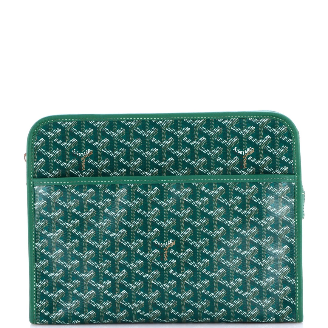 Goyard Jouvence Toiletry Pouch Coated Canvas GM: Goyard Jouvence Toiletry Pouch Coated Canvas GM Goyard's iconic Jouvence Toiletry Pouch Coated Canvas GM boasts a vibrant green exterior, perfectly balanced by the sunny yellow interior. This stylish