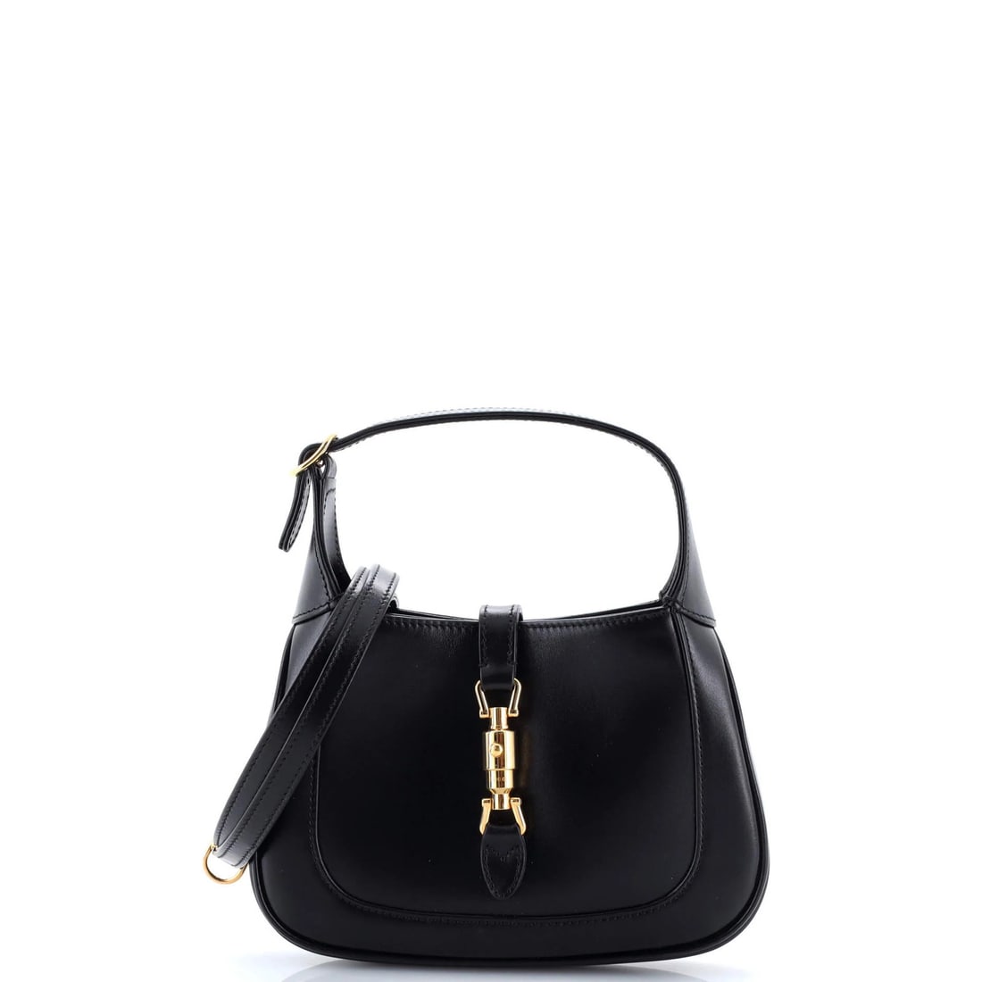 Gucci Jackie 1961 Hobo Leather Mini: Gucci Jackie 1961 Hobo Leather Mini The Gucci Jackie 1961 Hobo Leather Mini boasts a sleek, all-black design with gold hardware. Measuring just 5" tall and 7" wide, this compact mini bag features a