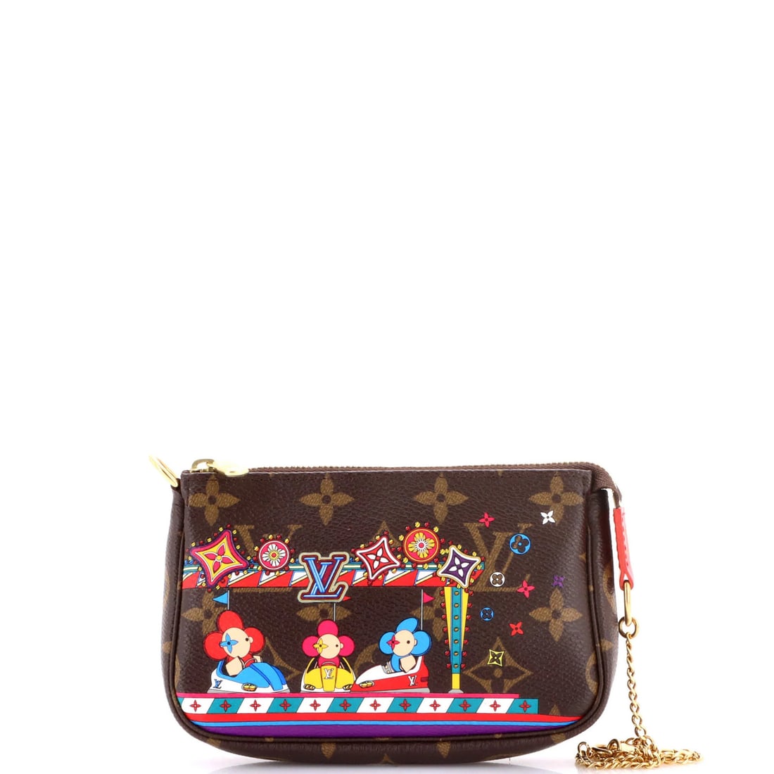 Louis Vuitton Pochette Accessoires Limited Edition Vivienne Xmas Monogram Canvas: Louis Vuitton Pochette Accessoires Limited Edition Vivienne Xmas Monogram Canvas Brown canvas mini clutch with gold hardware, featuring the iconic Louis Vuitton monogram. The Pochette Accessoires