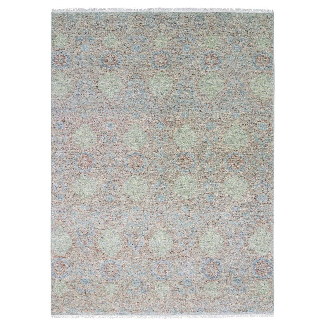 9'2"x12' Natural Dyes, Obscured and Subtle Hand Knotted Oriental Rug: 9'2"x12' Natural Dyes, Obscured and Subtle Hand Knotted Oriental Rug Natural beauty abounds in this 9'2"x12' hand-knotted Oriental rug, featuring an obscured and subtle green color palette with intric