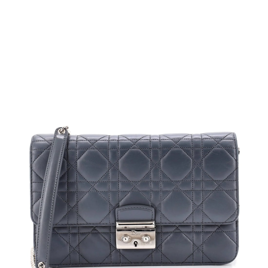 Dior Miss Christian Cannage Quilt Pouch Lambskin Promenade: Dior Miss Christian Cannage Quilt Pouch Lambskin Promenade Gray Dior Miss Christian Cannage Quilt Lambskin Cross Body Bag with Heavy Edge Wear and Scuffs. This large cross body bag features a quilted