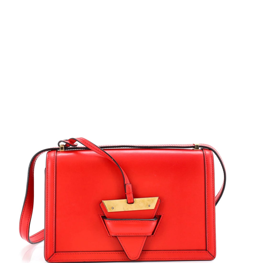 Barcelona Shoulder Bag Leather Medium Loewe: Barcelona Shoulder Bag Leather Medium Loewe Red leather exterior, gold hardware, and black interior make up the Barcelona Shoulder Bag Leather Medium from Loewe. Measuring 11" handle drop, 6" height,
