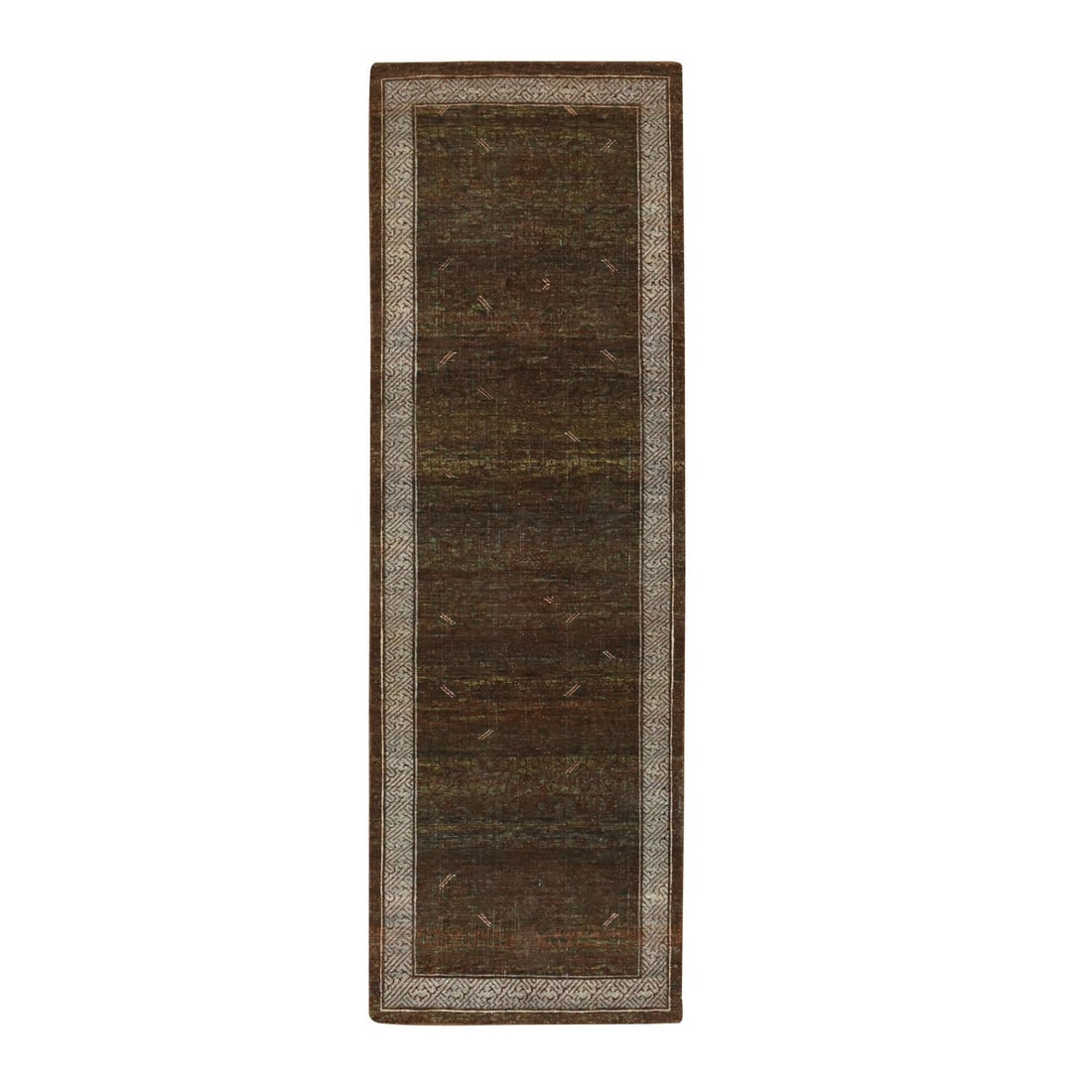 2'7"x8'2" Brown Khotan Influence Intricate Design Hand Knotted Wool Runner: 2'7"x8'2" Brown Khotan Influence Intricate Design Hand Knotted Wool Runner The Brown Khotan Influence Intricate Design Hand Knotted Wool Runner boasts an all-over regional design, showcasing the rich