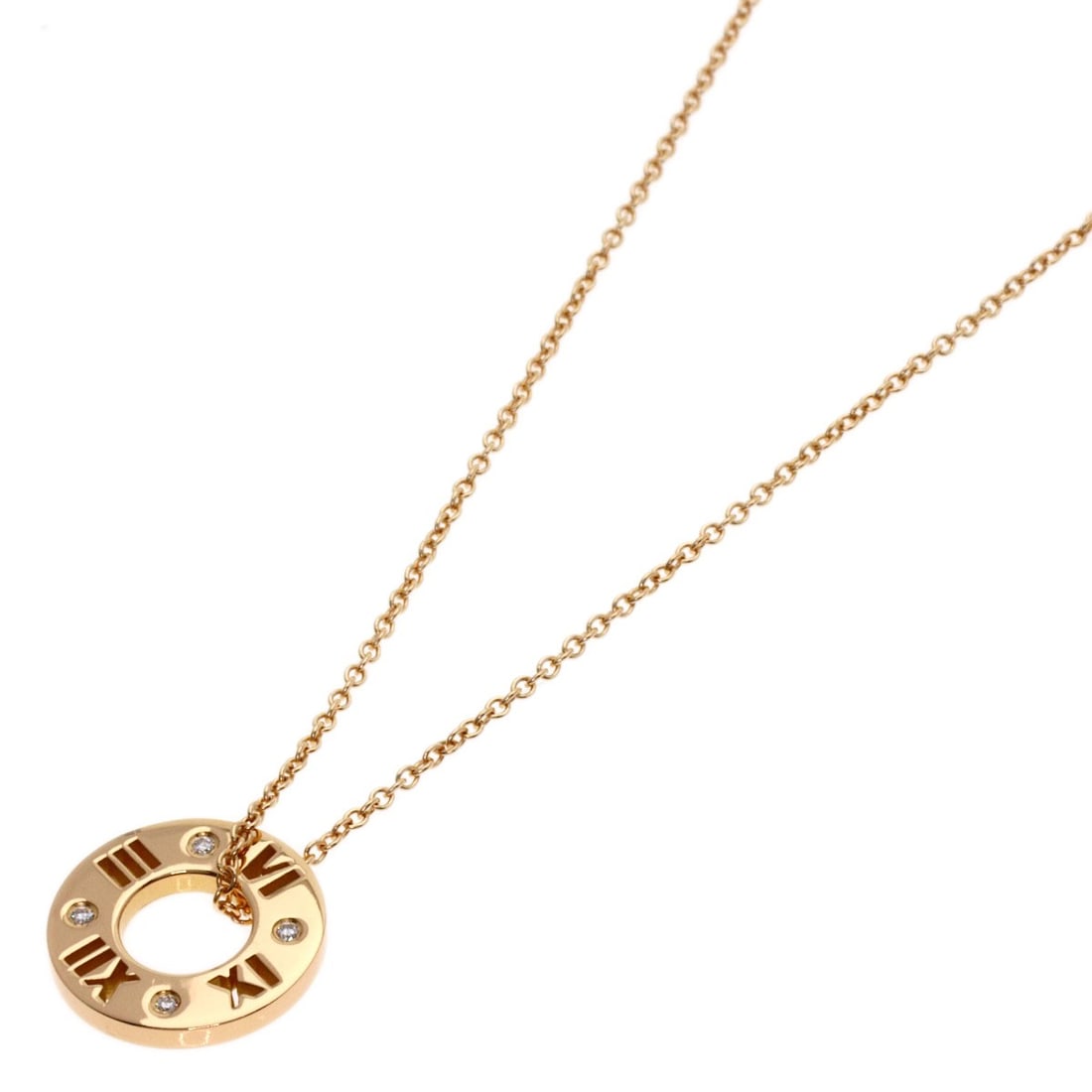 Tiffany&Co. Atlas Diamond Necklace K18 Pink Gold: Tiffany&Co. Atlas Diamond Necklace K18 Pink Gold K18 Pink Gold necklace adorned with a diamond, crafted by Tiffany&Co., measures 16.1 inches in length. This piece features gold metal purity and a dist