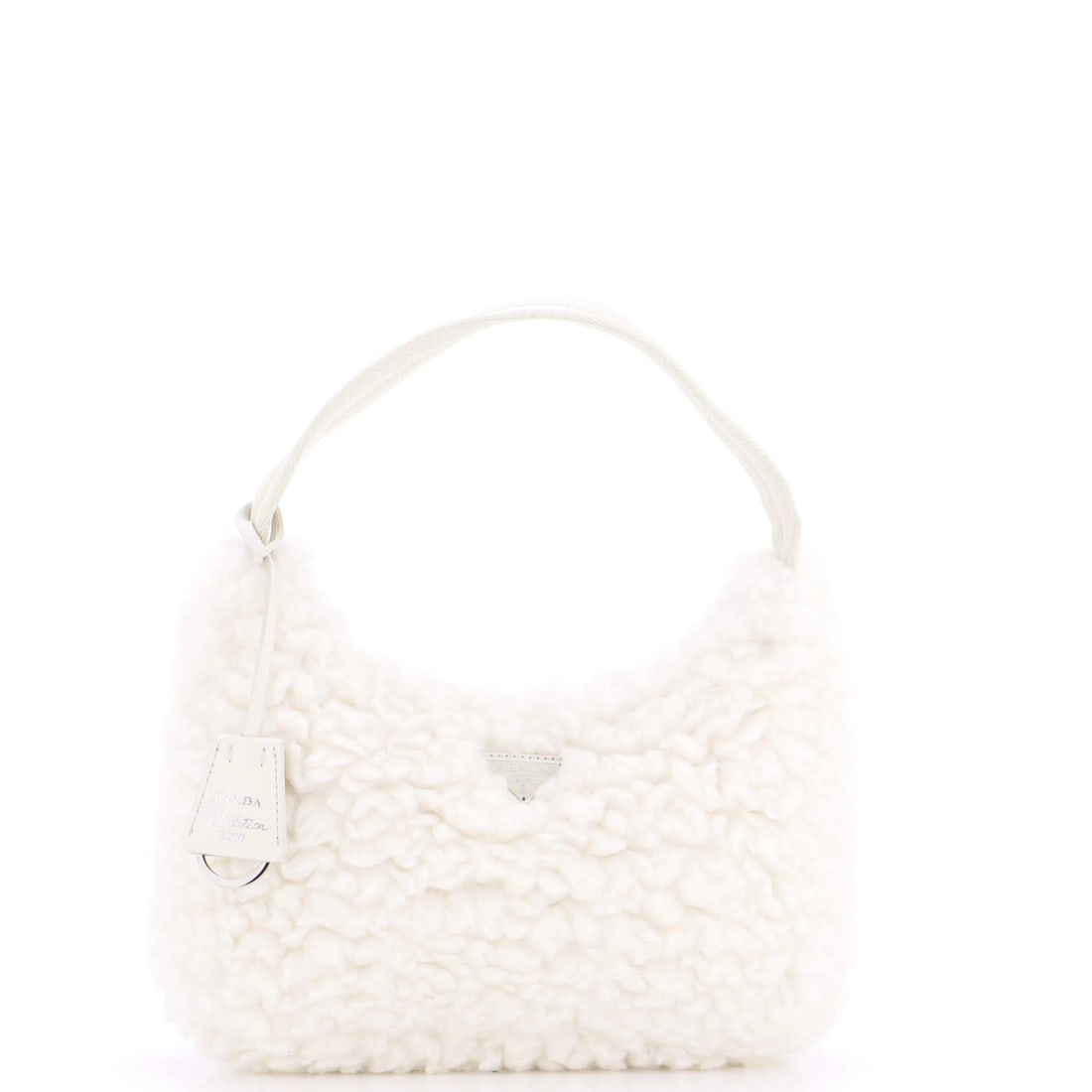 Prada Re-Edition 2000 Hobo Cashmere Mini: Prada Re-Edition 2000 Hobo Cashmere Mini The Prada Re-Edition 2000 Hobo Cashmere Mini boasts a timeless design with a luxurious cashmere exterior in pristine white. This mini shoulder bag features