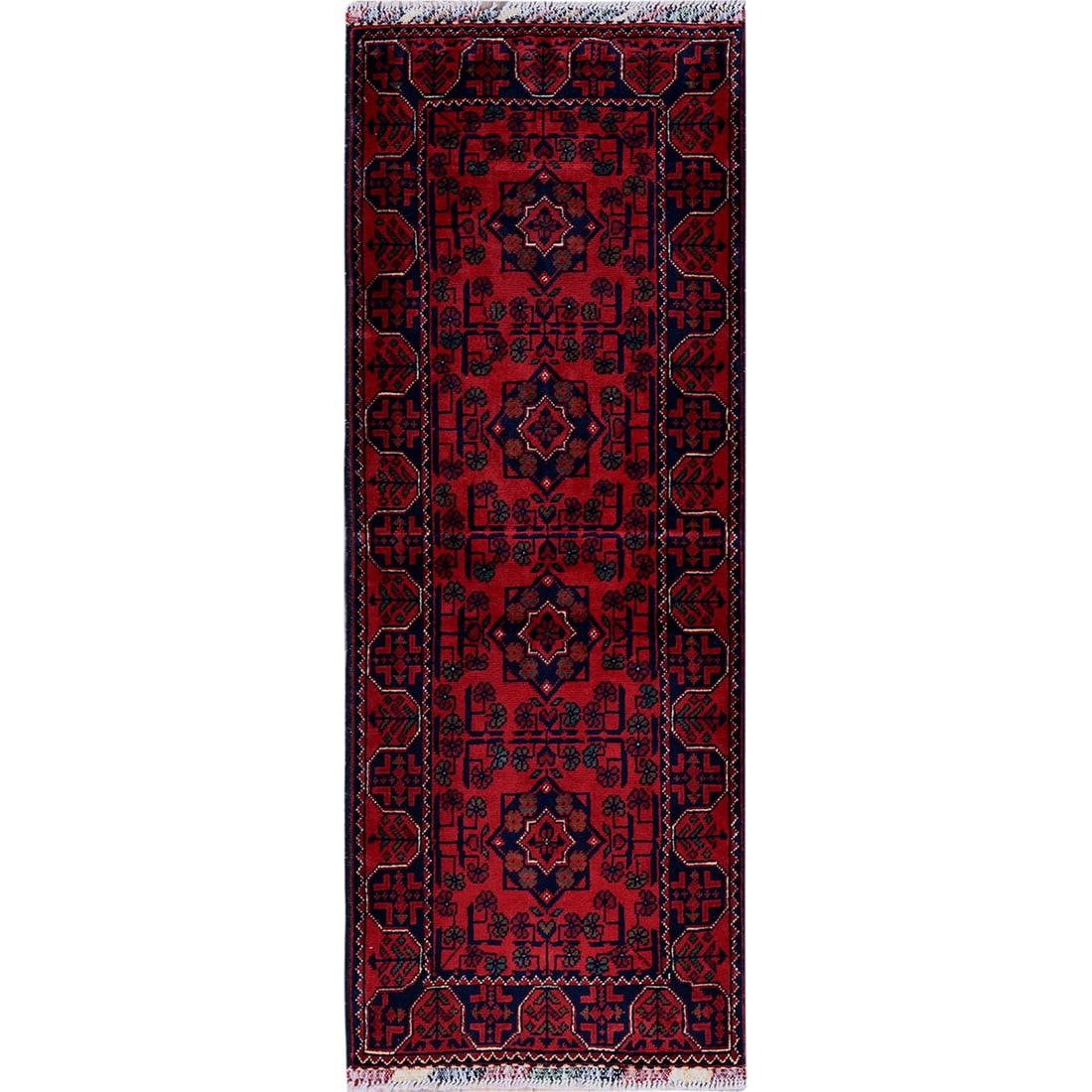 1'10"x4'10" Red Afghan Khamyab Geometric Hand Knotted Soft Wool Runner Rug (1 of 7)