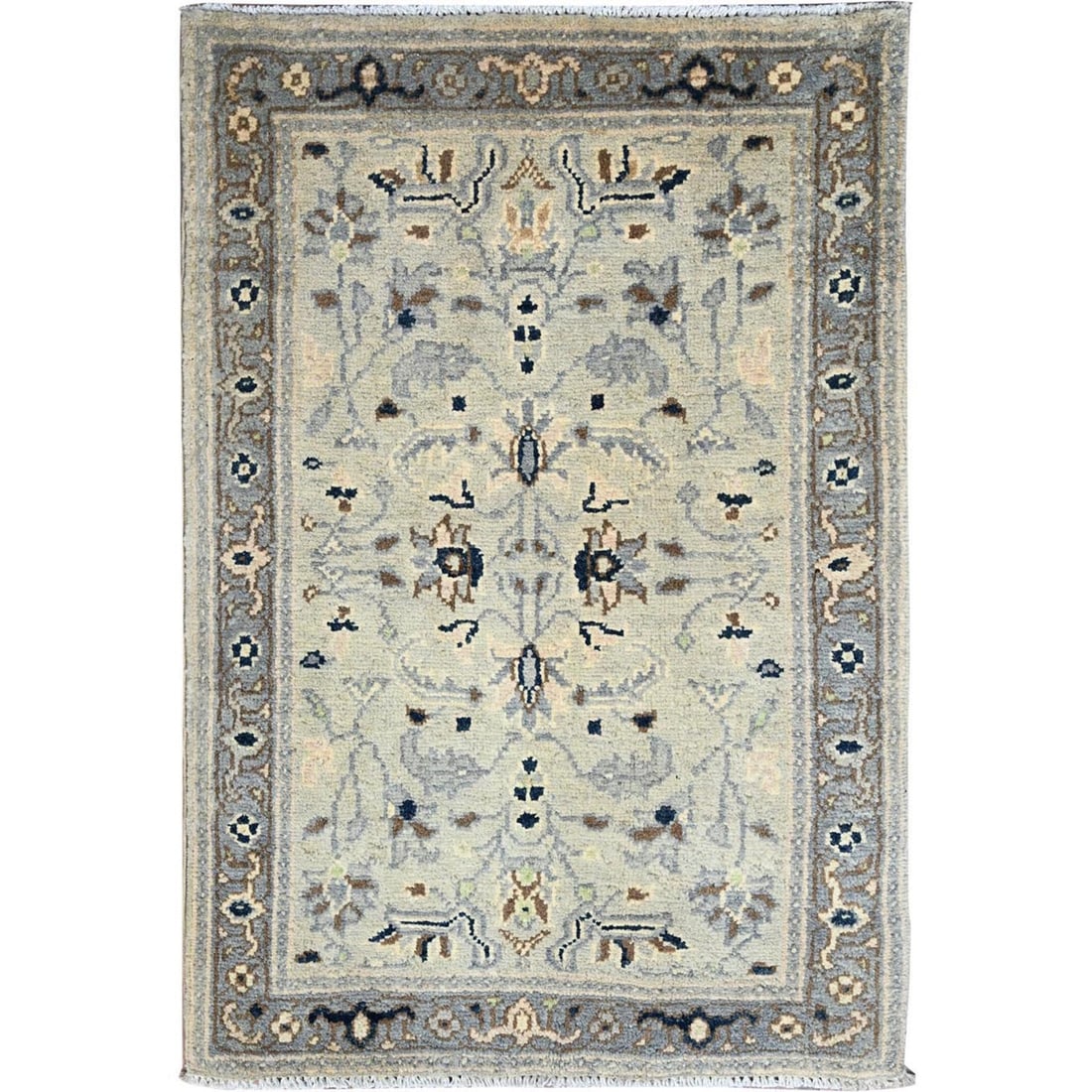 2'1"x3' James White Wool Afghan Seeripe Heris Design Hand Knotted Rug: 2'1"x3' James White Wool Afghan Seeripe Heris Design Hand Knotted Rug The James White Wool Afghan Seeripe Heris Design Hand Knotted Rug boasts an exquisite ivory color and intricate oriental design, c