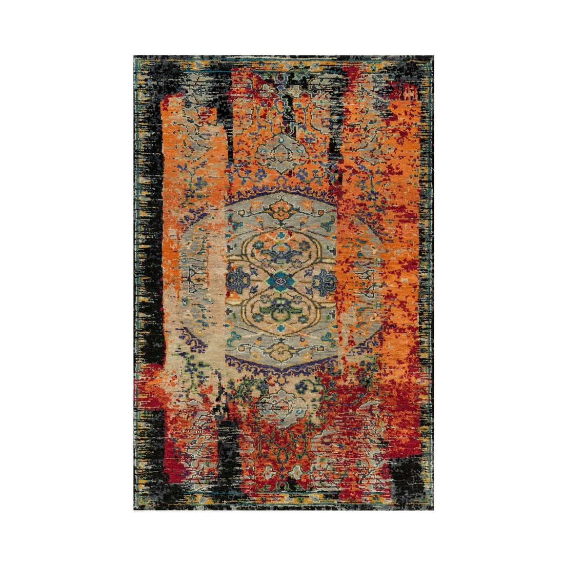 3'2"x5'1" Coral Rose Red Hand Knotted Ancient Ottoman Erased Design Rug: 3'2"x5'1" Coral Rose Red Hand Knotted Ancient Ottoman Erased Design Rug This stunning hand-knotted rug boasts an exquisite Oriental design, rendered in rich red hues against a neutral background. The