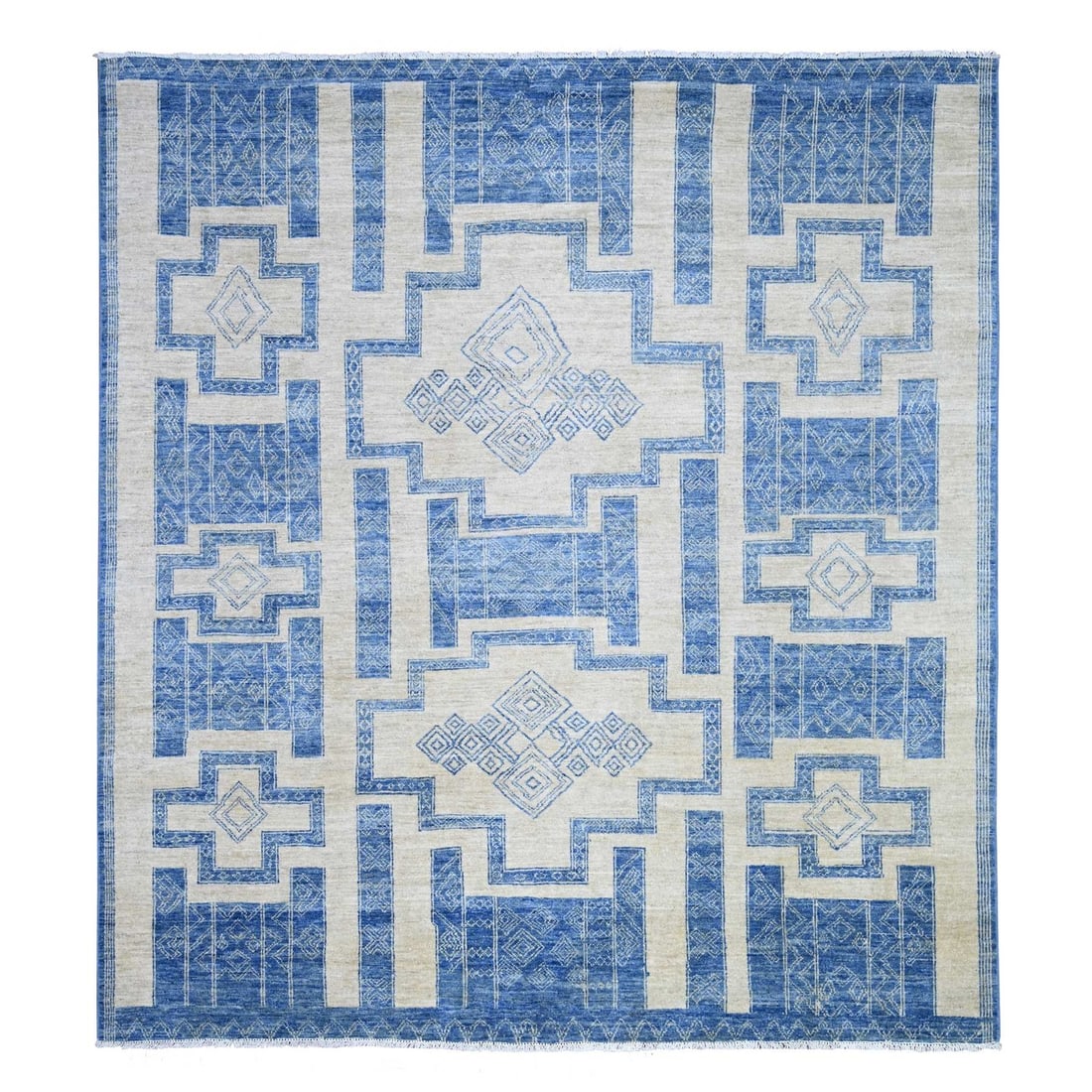 8'x9' Denim Blue Fine Peshawar Wool Hand Knotted Oriental Rug: 8'x9' Denim Blue Fine Peshawar Wool Hand Knotted Oriental Rug 8'x9' Denim Blue Fine Peshawar Wool Hand Knotted Oriental Rug - A stunning piece of craftsmanship, this hand-knotted rug boasts a rich
