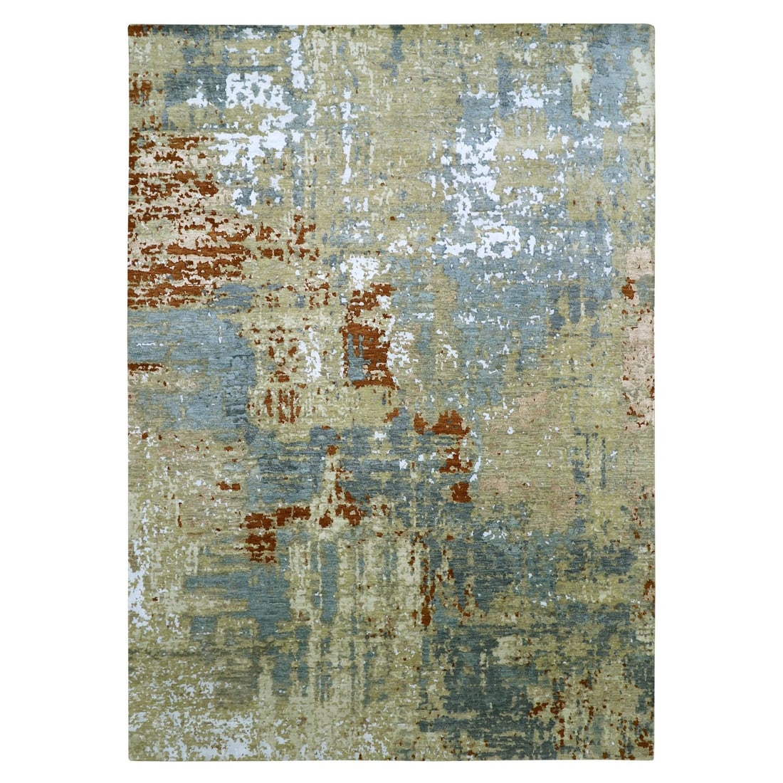 9'x12'8" Blue with Beige Abstract Design Wool Hand Knotted Oriental Rug: 9'x12'8" Blue with Beige Abstract Design Wool Hand Knotted Oriental Rug This stunning 9'x12'8" blue with beige abstract design wool hand knotted Oriental rug boasts an intricate, one-of-a-kind