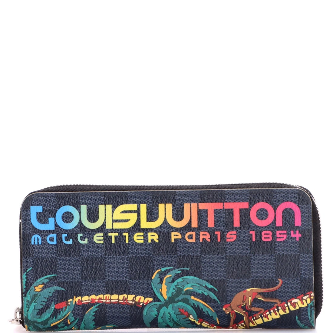 Limited edition cobalt jungle vertical damier zippy wallet by Louis Vuitton: Limited edition cobalt jungle vertical damier zippy wallet by Louis Vuitton Canvas Coated Black Damier Cobalt Jungle Vertical Exterior, Leather Black Interior, Silver Hardware. Limited Edition Zippy