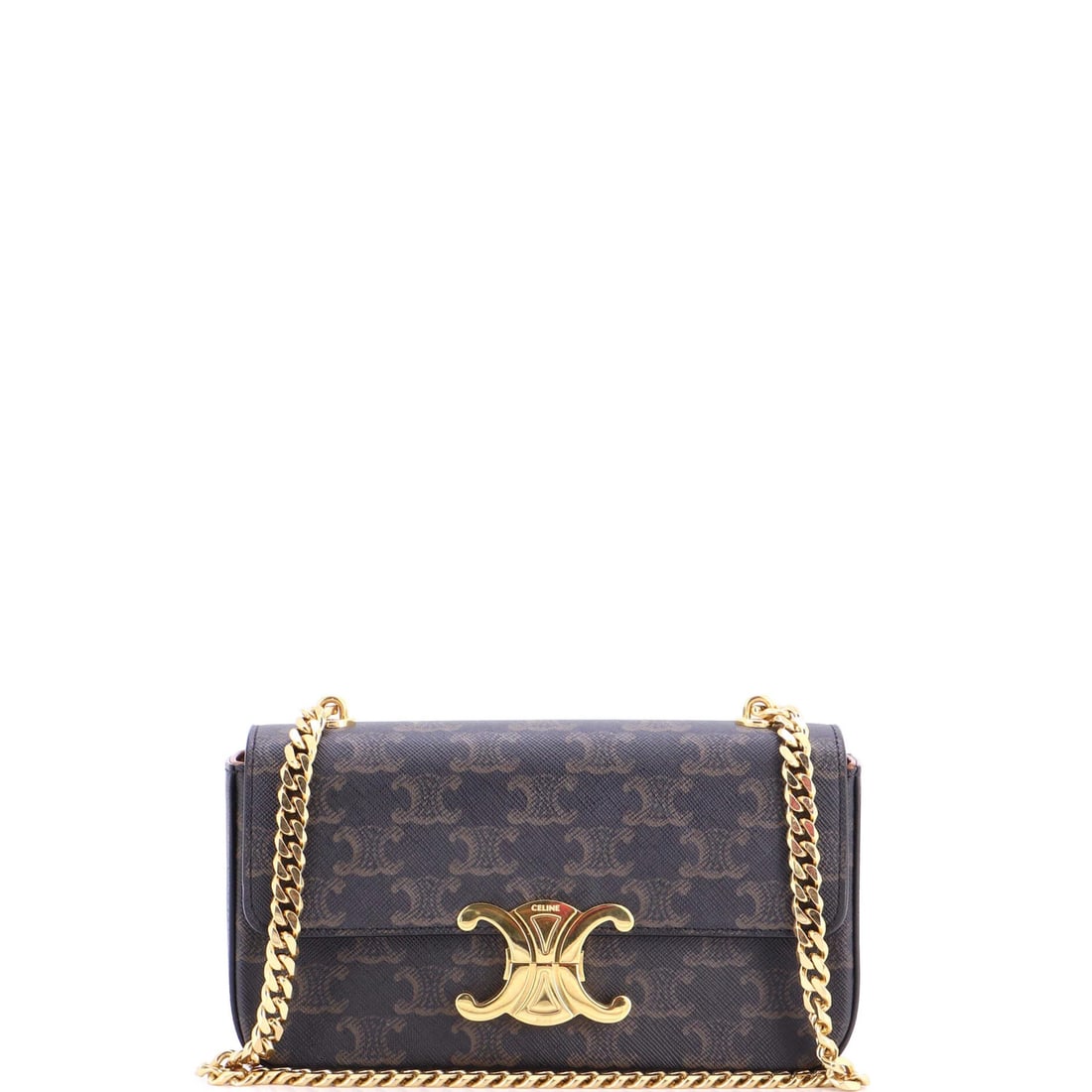 Chain Bag Small Triomphe Coated Canvas Celine: Chain Bag Small Triomphe Coated Canvas Celine Small Triomphe Coated Canvas Celine Chain Shoulder Bag in Brown. This small shoulder bag features a Triomphe design with chain details and coated canvas e