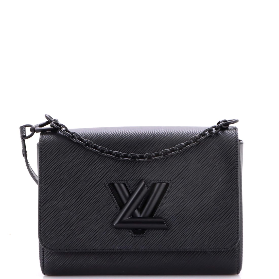 Epi leather braided twist chain bag Louis Vuitton MM: Epi leather braided twist chain bag Louis Vuitton MM Black Epi leather braided twist chain bag from Louis Vuitton's MM style, featuring scuffs and edge wear on exterior. The interior is lined with