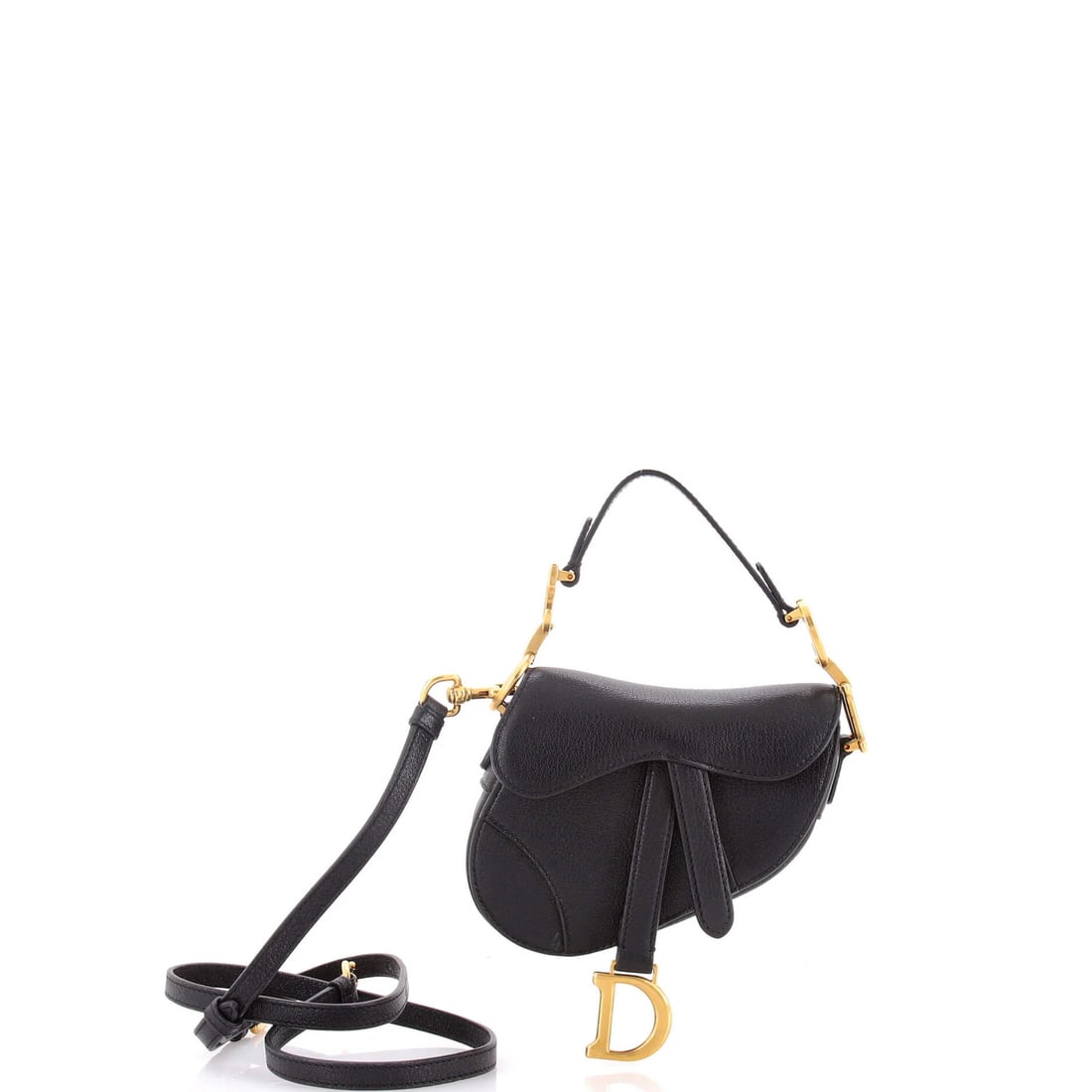 Handbag Saddle Christian Dior with Micro Strap Leather: Handbag Saddle Christian Dior with Micro Strap Leather This stunning Christian Dior Saddle handbag features sleek black leather and a micro strap, adding a touch of modern sophistication to any outfit