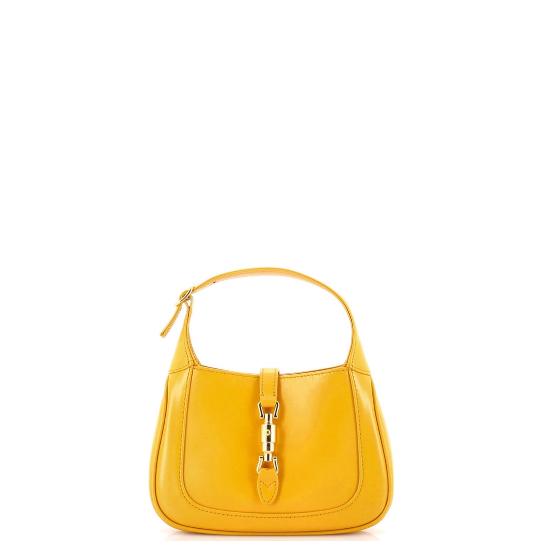 Gucci Jackie 1961 Hobo Leather Mini: Gucci Jackie 1961 Hobo Leather Mini Yellow Gucci Jackie 1961 Hobo Leather Mini with classic design and signature gold hardware. Measuring 5" tall, 8" wide, and 1.5" deep, this mini handbag features a