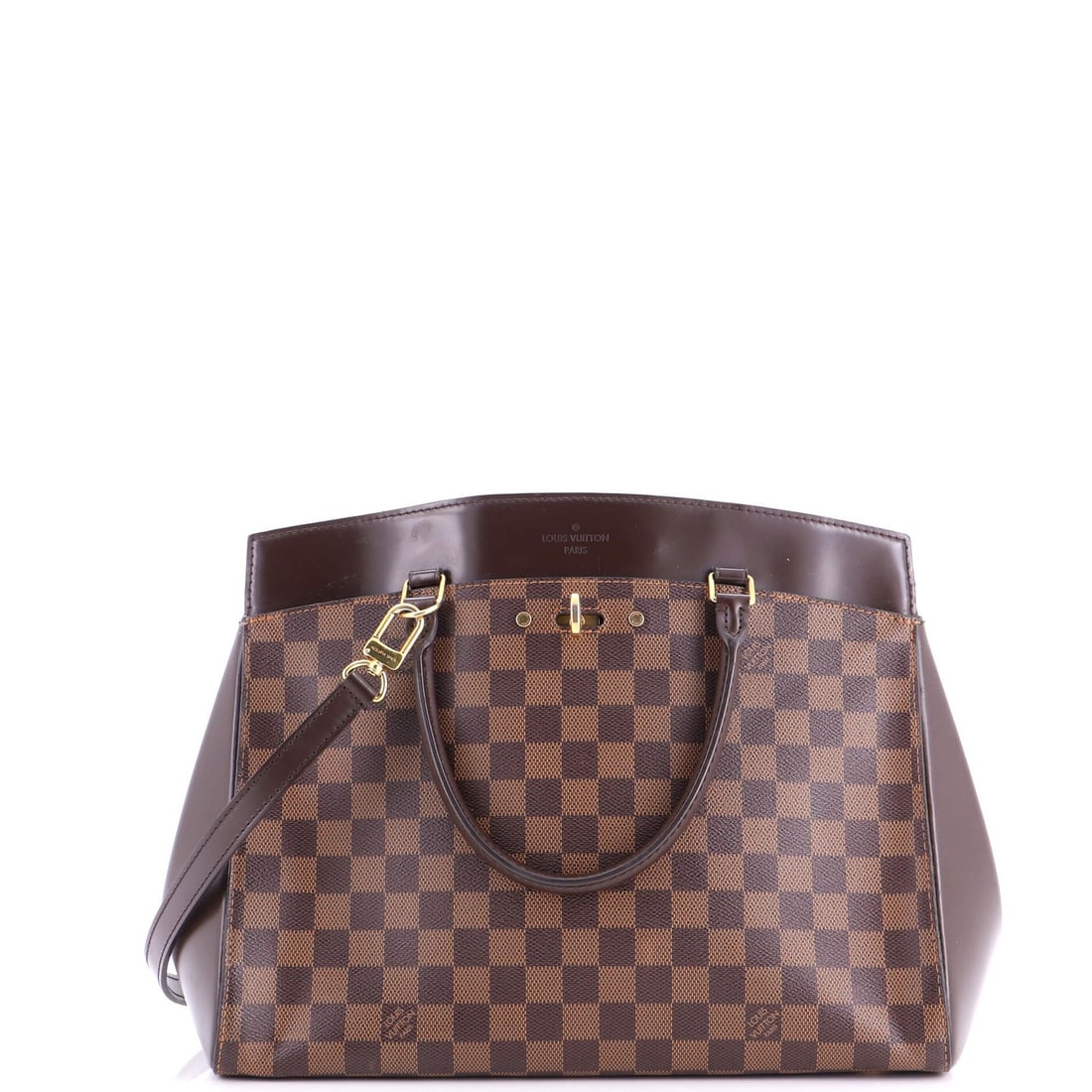 Vuitton Damier Handbag Rivoli Louis MM: Vuitton Damier Handbag Rivoli Louis MM The Vuitton Damier Handbag Rivoli Louis MM is a classic totes in rich brown leather, featuring the iconic Damier pattern. With its sturdy gold hardware and