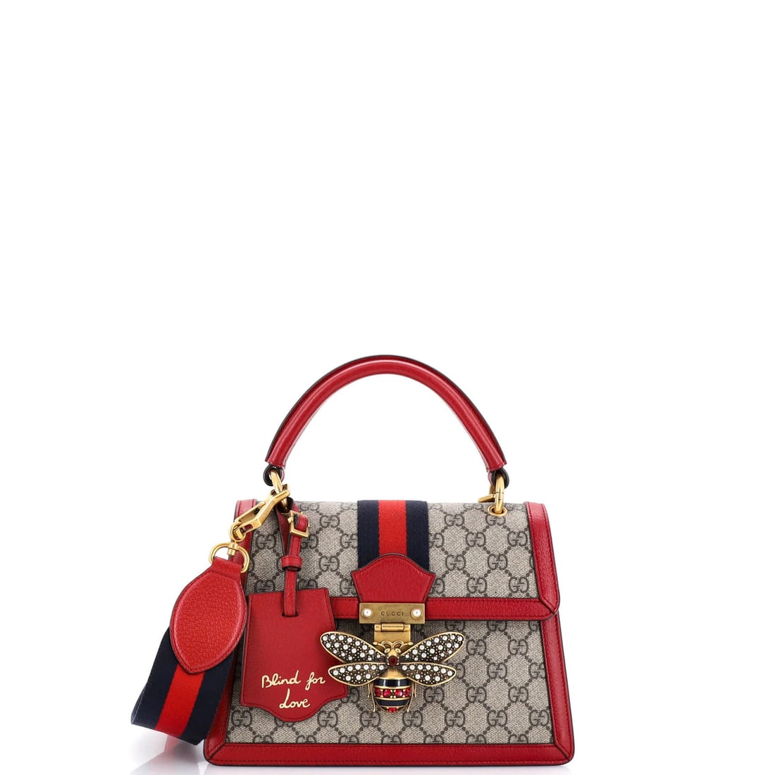 Gucci Queen Margaret Top with Leather Small GG Coated Canvas Bag: Gucci Queen Margaret Top with Leather Small GG Coated Canvas Bag The Gucci Queen Margaret Top with Leather Small GG Coated Canvas Bag boasts a striking red exterior, complemented by brown and neutral