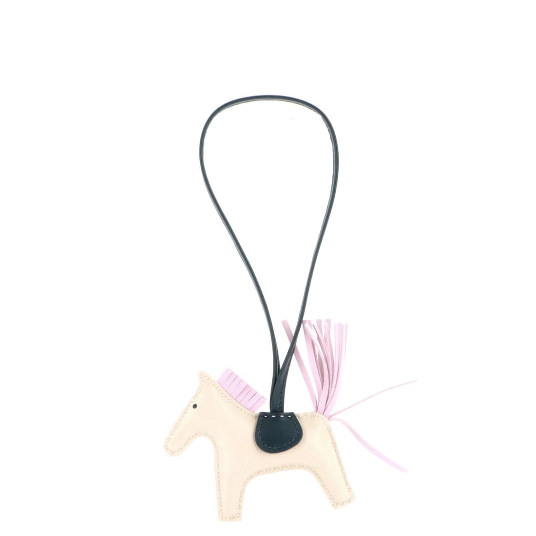 Rodeo bag charm leather pm hermes griGri: Rodeo bag charm leather pm hermes griGri White leather GriGri Rodeo bag charm, measuring 3" x 3.5" x 1". Made from high-quality leather with a green, purple, and white exterior design. A great