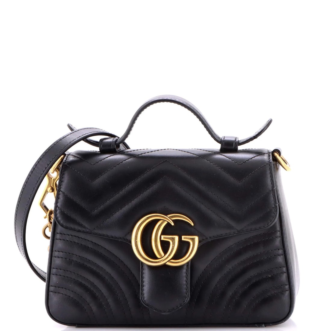 Gucci GG Marmont Leather Bag Matelasse Mini Top Handle Flap (1 of 7)