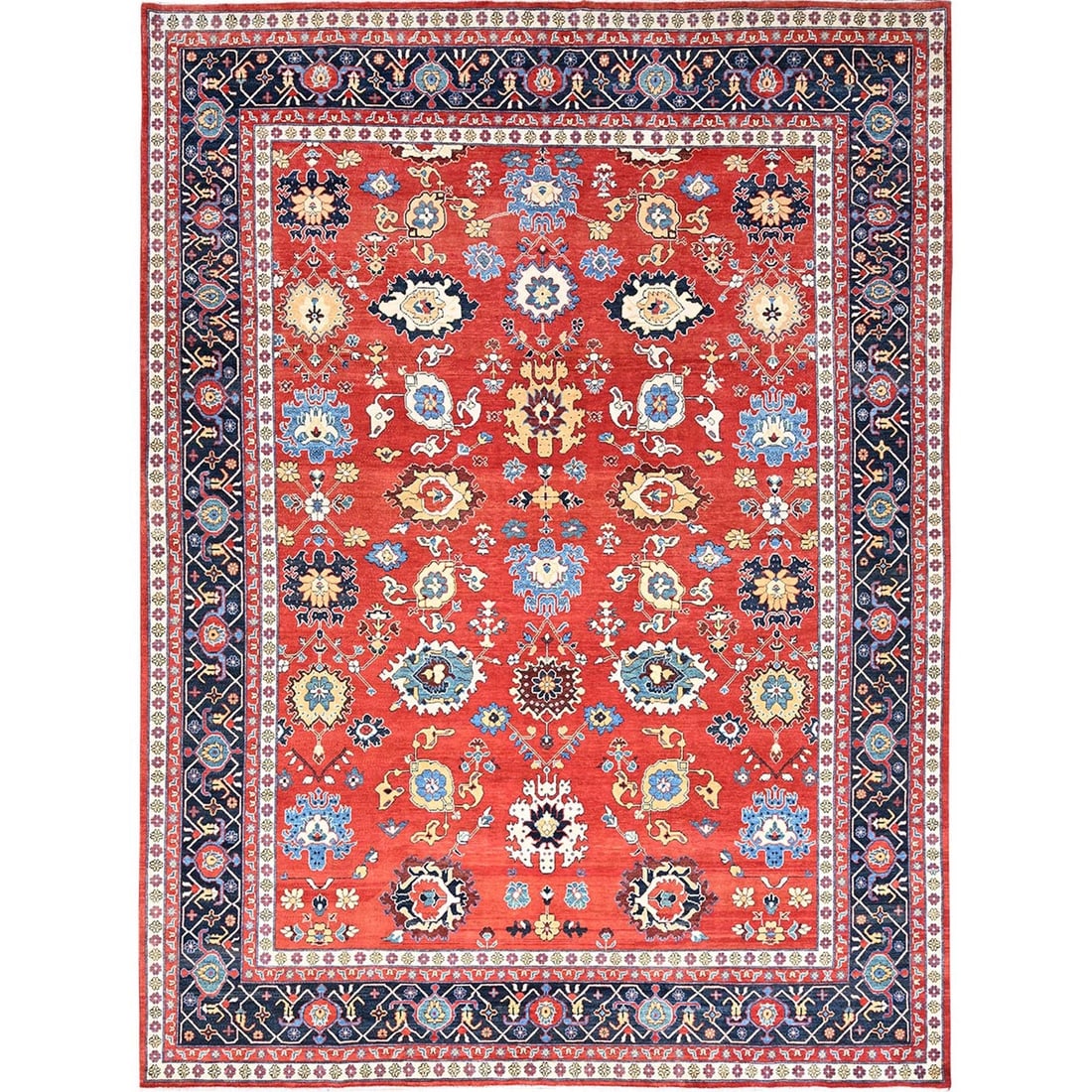 9'9"x13' Red Afghan Peshawar Hand Knotted Pure Wool Oriental Rug (1 of 11)