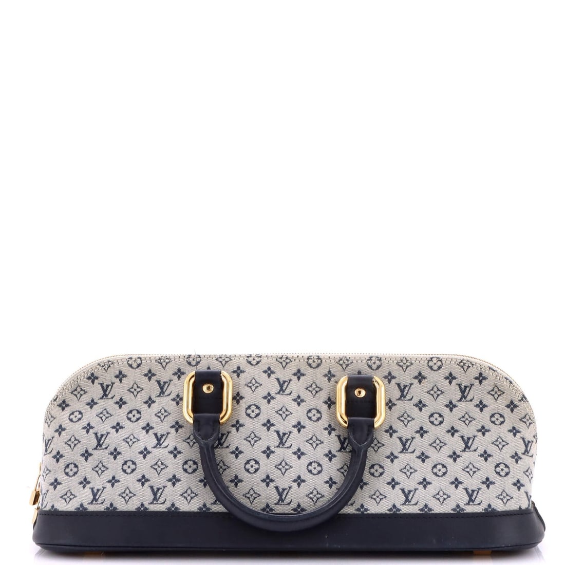Vuitton Alma Louis Horizontal Mini Handbag: Vuitton Alma Louis Horizontal Mini Handbag The Vuitton Alma Louis Horizontal Mini Handbag boasts a sleek, blue canvas exterior with gold hardware. Measuring just 6" tall and 14.5" wide, this compact