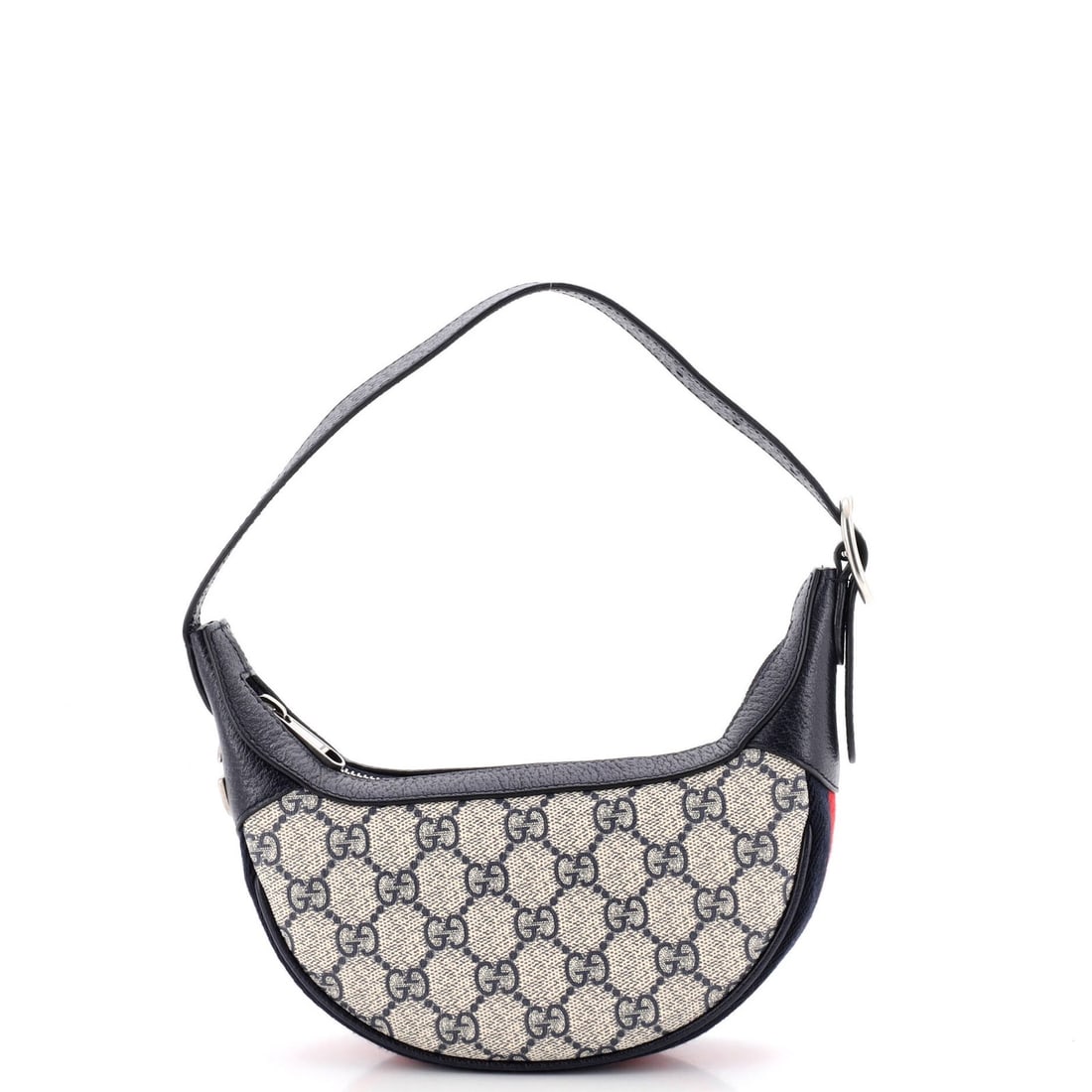 Gucci Ophidia Half Moon Bag GG Coated Canvas Mini: Gucci Ophidia Half Moon Bag GG Coated Canvas Mini The Gucci Ophidia Half Moon Bag GG Coated Canvas Mini boasts a striking blue and brown exterior with canvas coated leather, featuring a unique half-mo