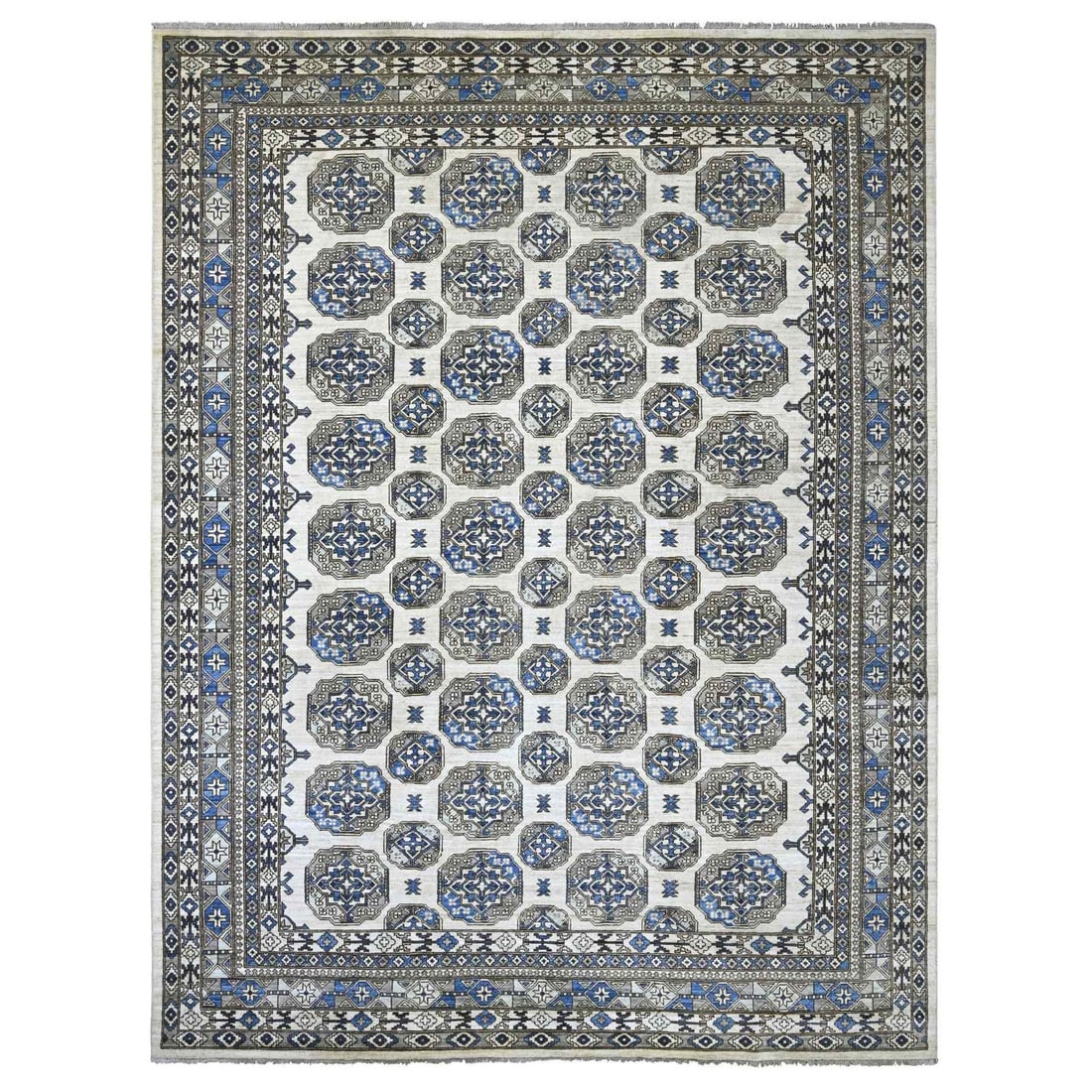 9'2"x11'9" Ivory Afghan Ersari Elephant Feet Design Hand Knotted Wool Rug (1 of 11)