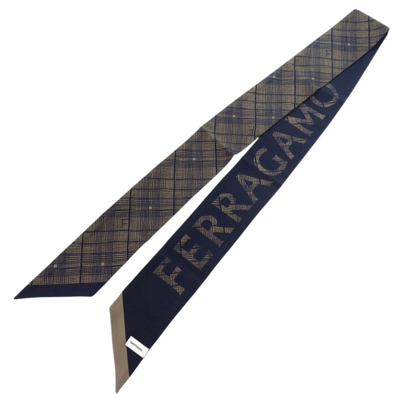 Salvatore Ferragamo Scarf Silk: Salvatore Ferragamo Scarf Silk Silk scarf from Salvatore Ferragamo, crafted in Italy with a rich brown and navy color palette. This luxurious silk accessory measures 1.36m x 53.54'' in size, offering 