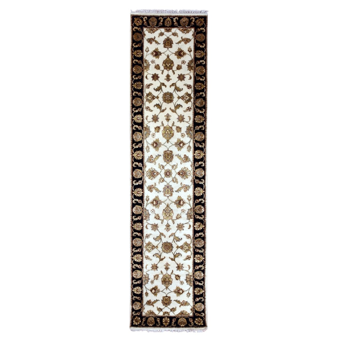 2'5"x10'1" Ivory Hand Knotted Wool Silk Rajasthan Thick Plush Runner Rug (1 of 7)