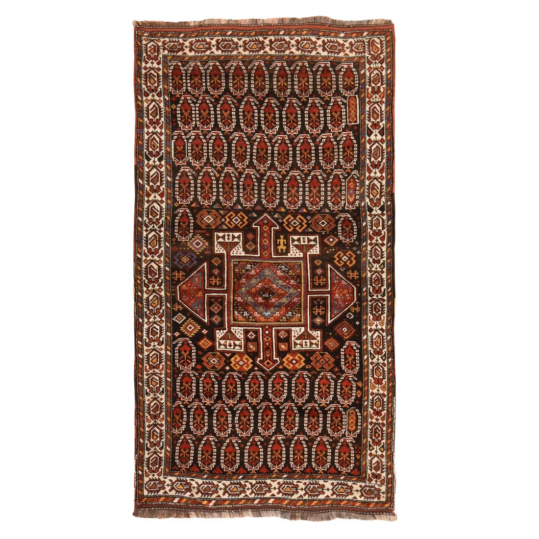 4'10"x9'6" Brown Antique Kurdish Hand Knotted Wool Runner Rug: 4'10"x9'6" Brown Antique Kurdish Hand Knotted Wool Runner Rug This stunning 4'10"x9'6" brown antique Kurdish hand knotted wool runner rug boasts an intricate geometric design characteristic of