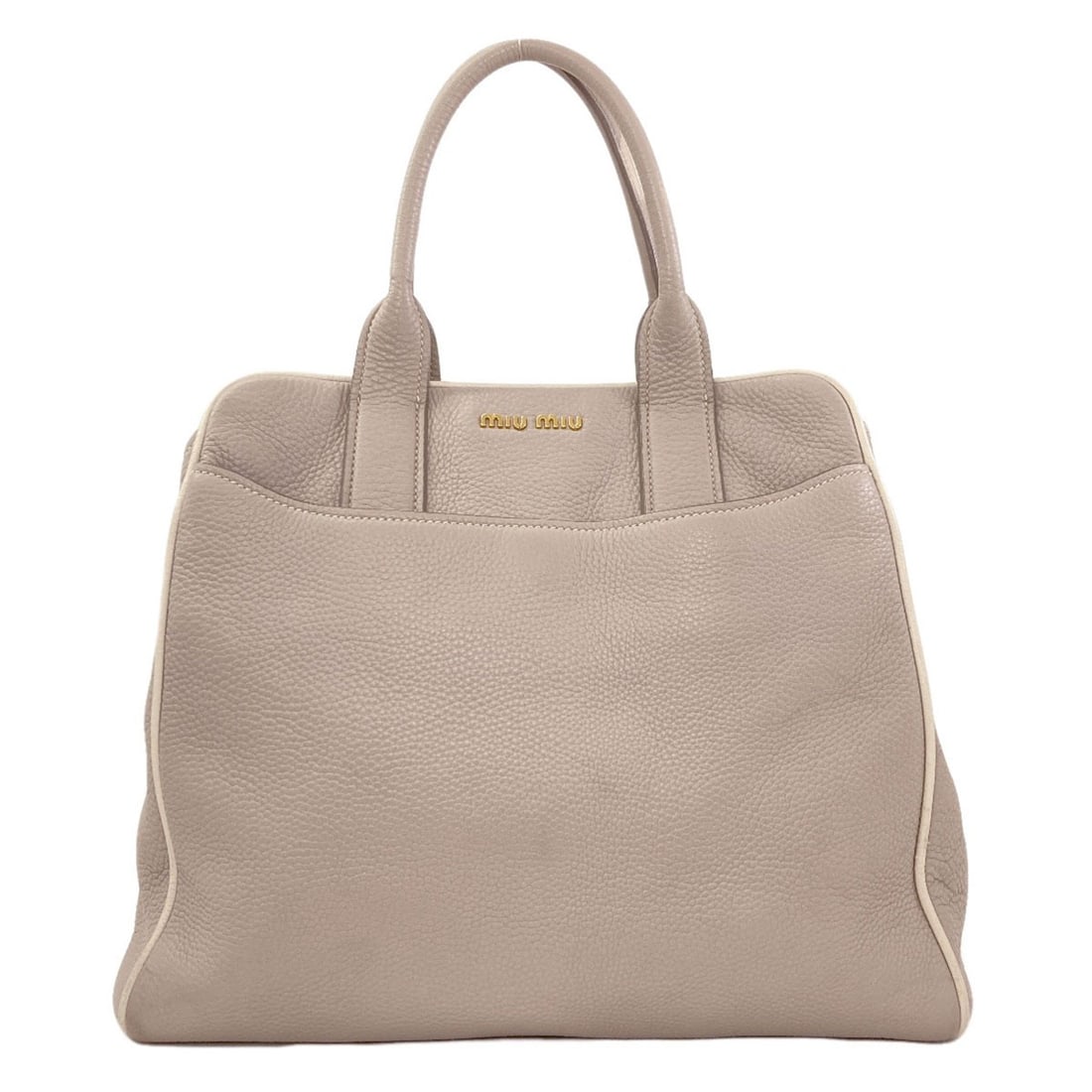 Miumiu Logo Tote Bag Leather: Miumiu Logo Tote Bag Leather Gray leather tote bag with MIUMIU logo. Made from high-quality leather, this stylish tote features the iconic brand's signature design. A versatile and practical accessory