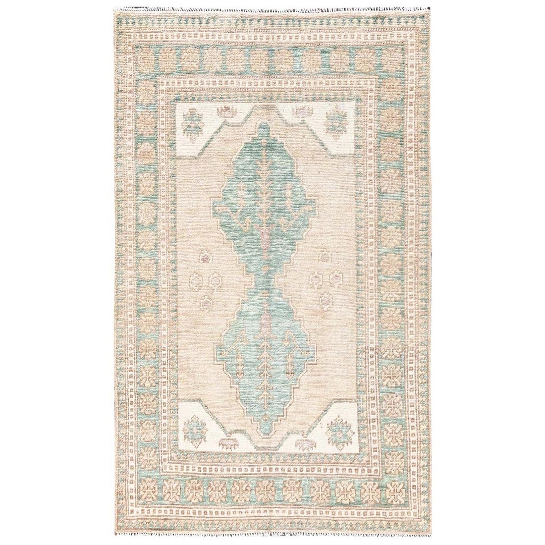 3'9"x6'3" Sand Brown Anatolian Village Design Hand Knotted Pure Wool Rug: 3'9"x6'3" Sand Brown Anatolian Village Design Hand Knotted Pure Wool Rug The Anatolian Village Design Hand Knotted Pure Wool Rug boasts a stunning sand brown color and intricate geometric pattern,