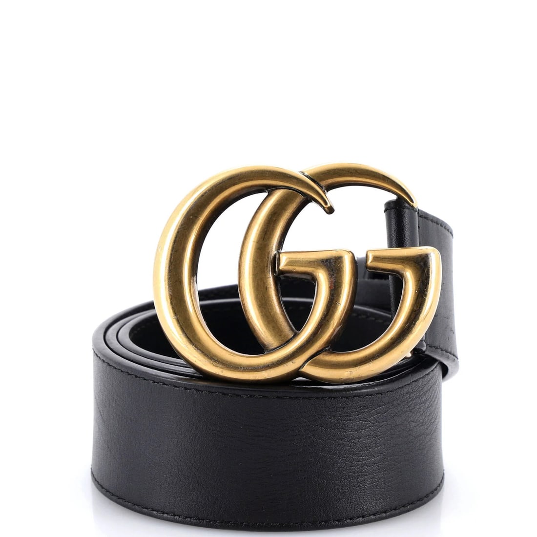 Gucci GG Belt Wide Leather Marmont: Gucci GG Belt Wide Leather Marmont Black Gucci GG Marmont Belt with Wide Leather, featuring Aged Gold Hardware and a classic design. The belt measures 28" in length and 1.5" in width, with scuffs and 