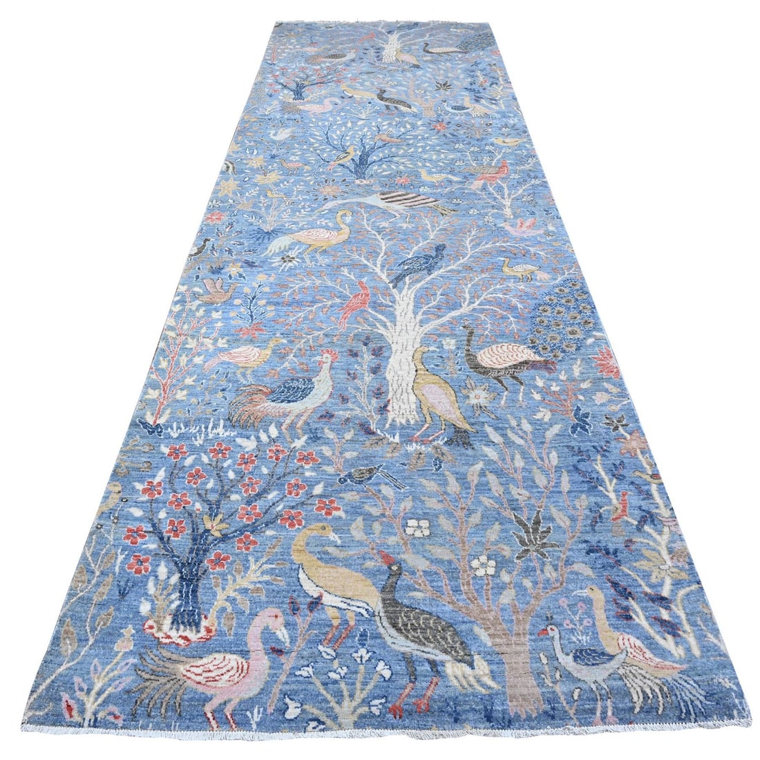 5'x14'8" Blue Hand Knotted Wool Tree of Life Peshawar Wide Runner Rug: 5'x14'8" Blue Hand Knotted Wool Tree of Life Peshawar Wide Runner Rug Blue Hand Knotted Wool Tree of Life Peshawar Wide Runner Rug measures 5'0" x 14'8" and features a stunning blue field with an intr