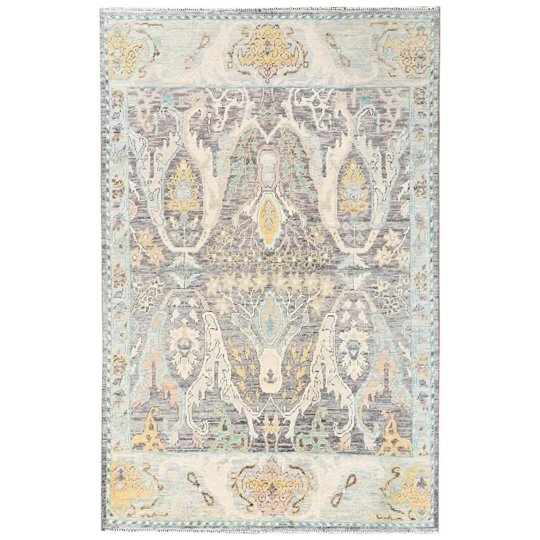 4'8"x7'1" Gray Bijar Garus Design Turkish Knot Hand Knotted Pure Wool Rug (1 of 7)