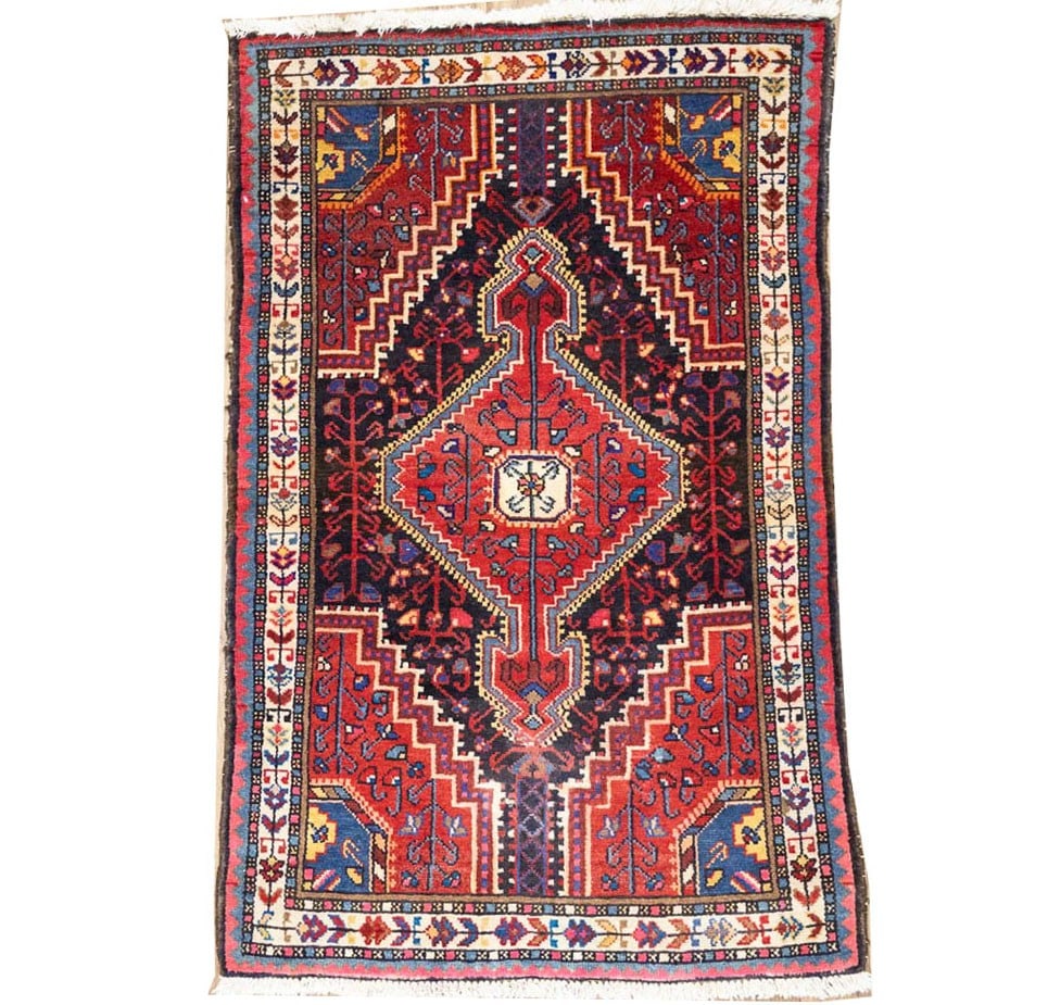 Semi-Antique Red Oriental Wool Rug Distressed Small Entryway Carpet 2'9X4'5 Ft Hand-Knotted (1 of 13)