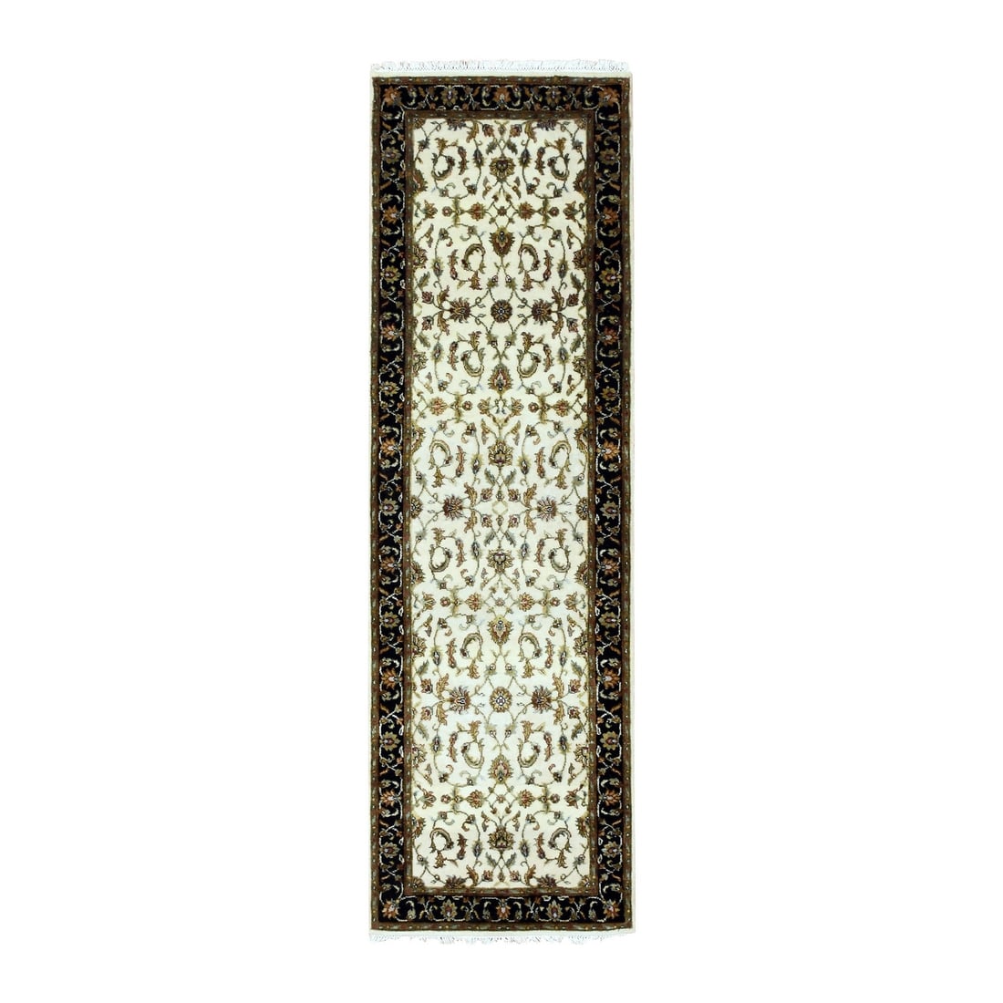 2'6"x8'2" Ivory Wool and Silk Hand Knotted Rajasthan Design Runner Rug (1 of 7)