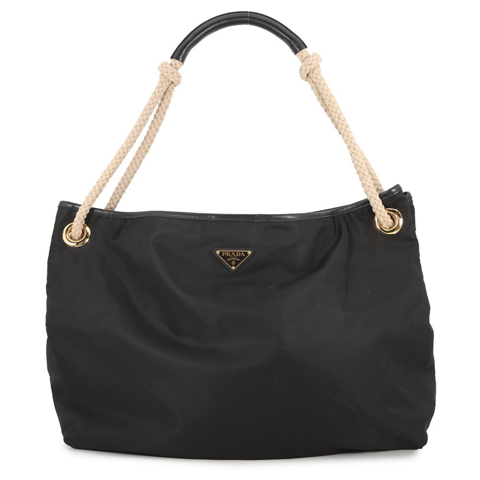 Prada Handbag Shoulder Bag Nylon: Prada Handbag Shoulder Bag Nylon This Prada Country handbag shoulder bag features a sleek black nylon design with gold hardware, showcasing the brand's signature style. Made in Italy, it boasts a